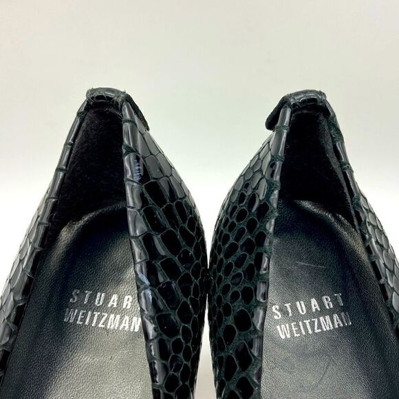 Stuart Weitzman Black Python Embossed Leather Platform Pump Size 8,5M - Picture 8 of 13